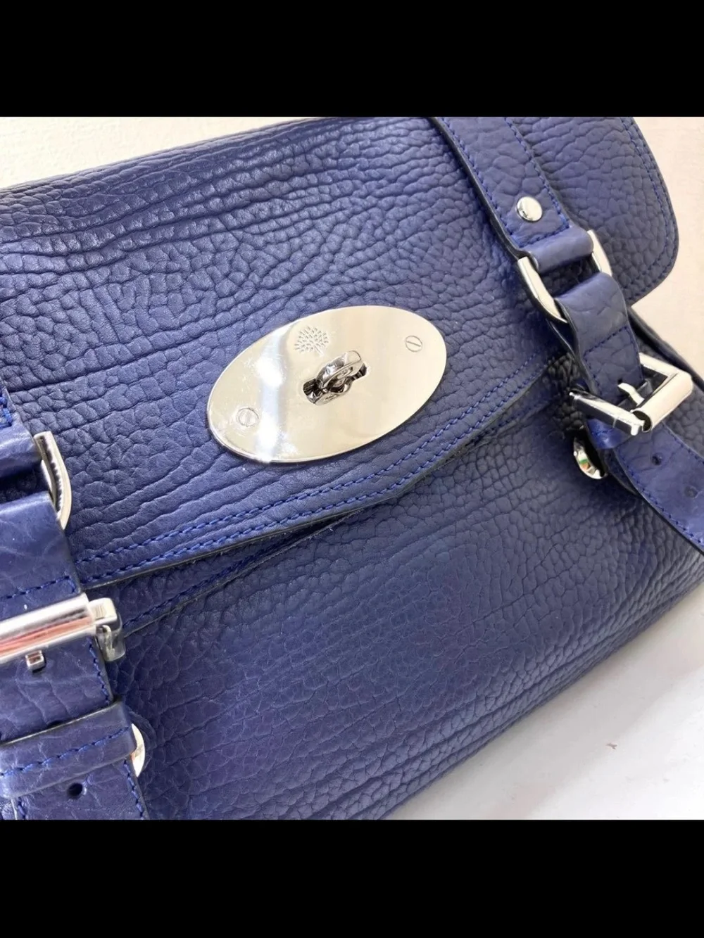 Mulberry Deep Blue Textured Leather Satchel with Top Handle